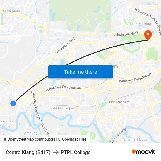 Centro Klang (Bd17) to PTPL College map
