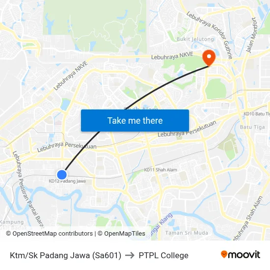Ktm/Sk Padang Jawa (Sa601) to PTPL College map