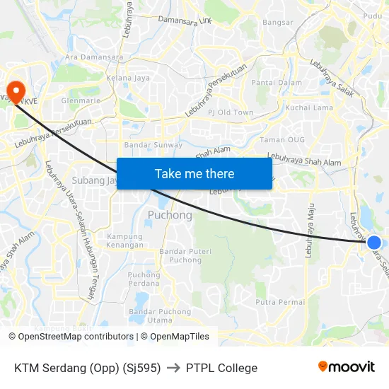 KTM Serdang (Opp) (Sj595) to PTPL College map