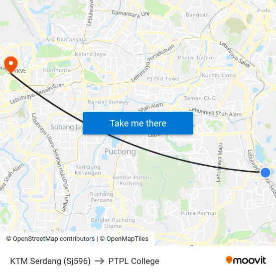 KTM Serdang (Sj596) to PTPL College map