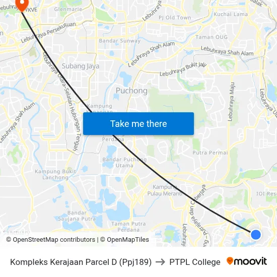 Kompleks Kerajaan Parcel D (Ppj189) to PTPL College map