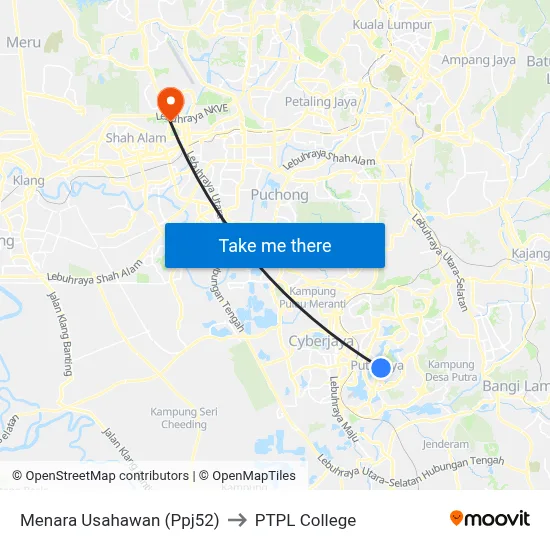 Menara Usahawan (Ppj52) to PTPL College map