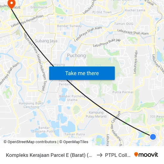 Kompleks Kerajaan Parcel E (Barat) (Ppj187) to PTPL College map