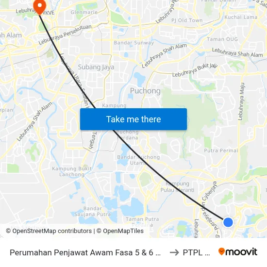Perumahan Penjawat Awam Fasa 5 & 6 Presint 9 (Selatan) (Ppj90) to PTPL College map