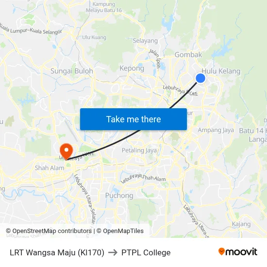 LRT Wangsa Maju (Kl170) to PTPL College map