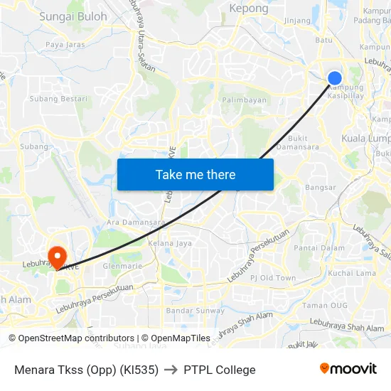 Menara Tkss (Opp) (Kl535) to PTPL College map