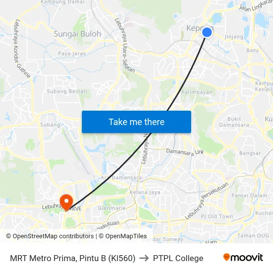MRT Metro Prima, Pintu B (Kl560) to PTPL College map