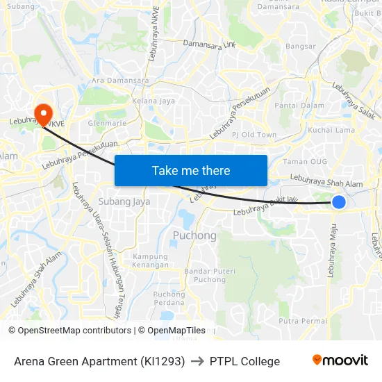 Arena Green Apartment (Kl1293) to PTPL College map