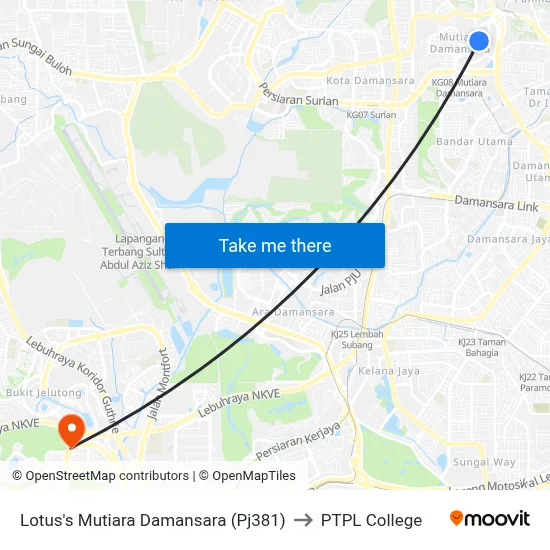Lotus's Mutiara Damansara (Pj381) to PTPL College map