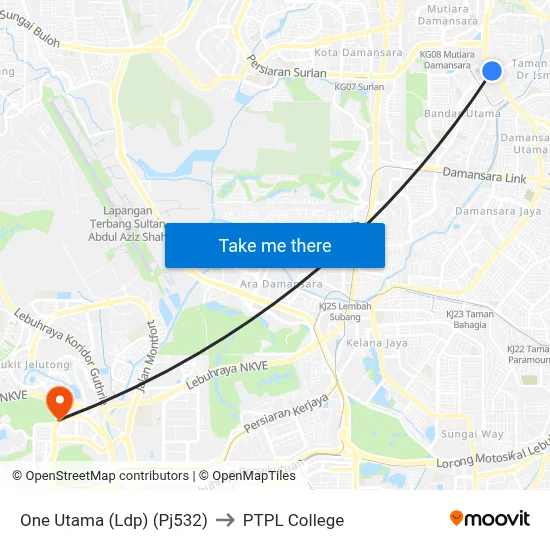 One Utama (Ldp) (Pj532) to PTPL College map