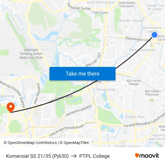 Komersial SS 21/35 (Pj630) to PTPL College map
