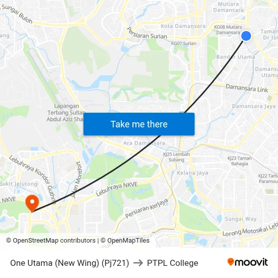 One Utama (New Wing) (Pj721) to PTPL College map