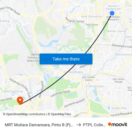 MRT Mutiara Damansara, Pintu B (Pj809) to PTPL College map