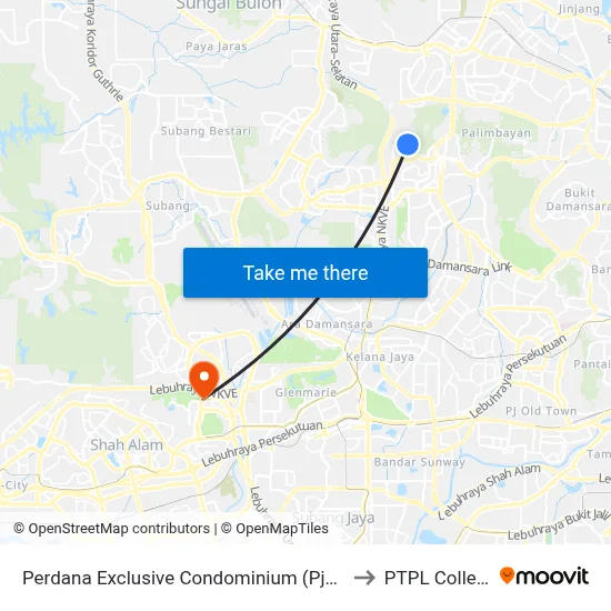 Perdana Exclusive Condominium (Pj817) to PTPL College map