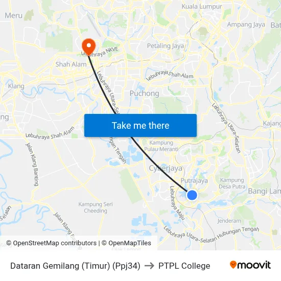 Dataran Gemilang (Timur) (Ppj34) to PTPL College map