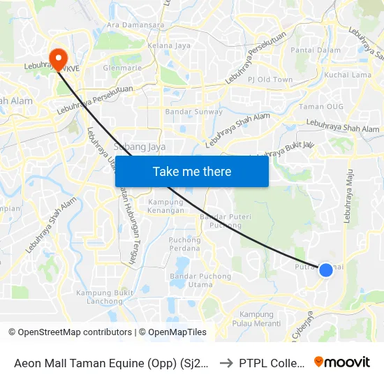 Aeon Mall Taman Equine (Opp) (Sj205) to PTPL College map