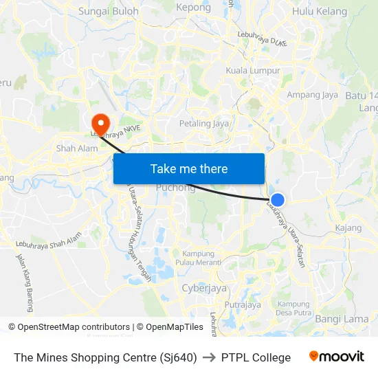 The Mines Shopping Centre (Sj640) to PTPL College map