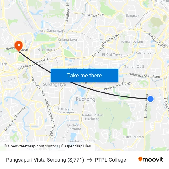 Pangsapuri Vista Serdang (Sj771) to PTPL College map