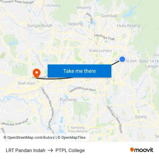 LRT Pandan Indah to PTPL College map