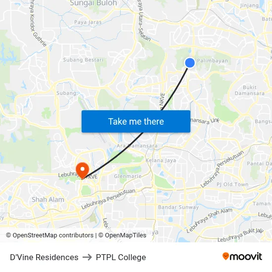 D'Vine Residences to PTPL College map