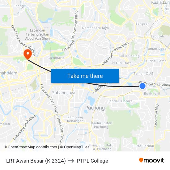 LRT Awan Besar (Kl2324) to PTPL College map
