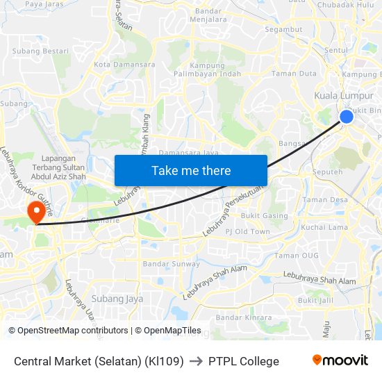 Central Market (Selatan) (Kl109) to PTPL College map