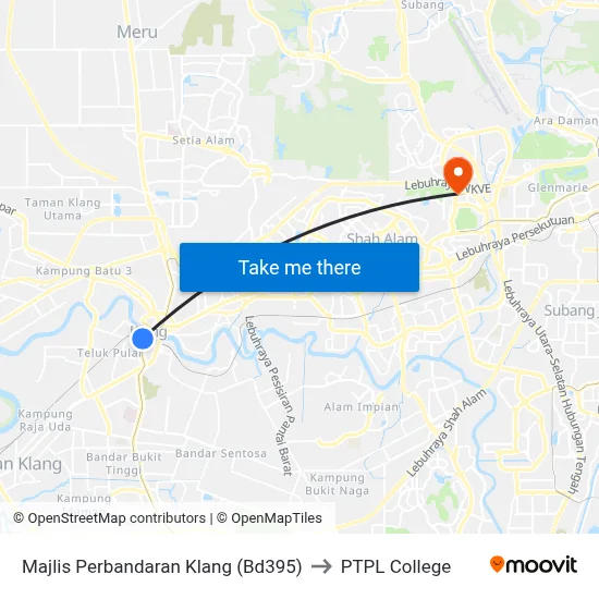 Majlis Perbandaran Klang (Bd395) to PTPL College map