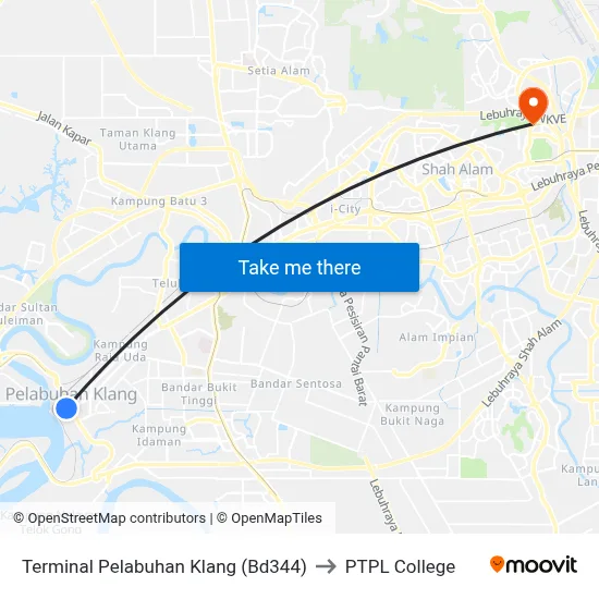 Terminal Pelabuhan Klang (Bd344) to PTPL College map