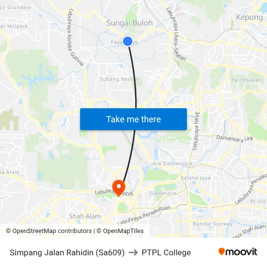 Simpang Jalan Rahidin (Sa609) to PTPL College map