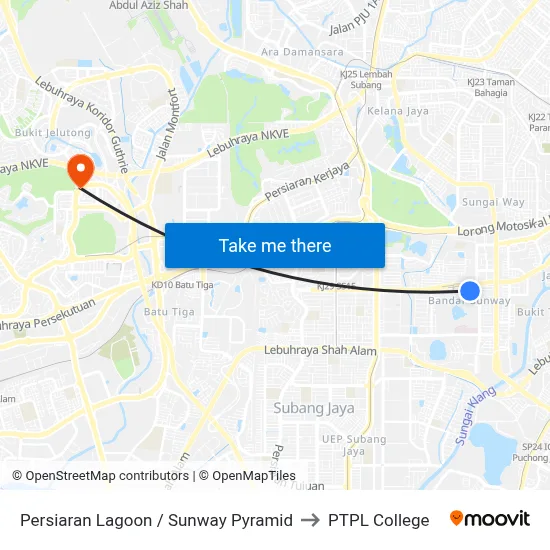 Persiaran Lagoon / Sunway Pyramid to PTPL College map