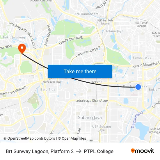 Brt Sunway Lagoon, Platform 2 to PTPL College map