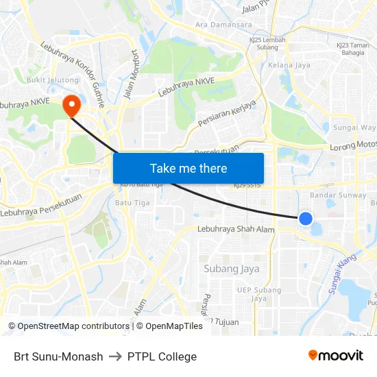 Brt Sunu-Monash to PTPL College map