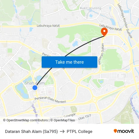 Dataran Shah Alam (Sa795) to PTPL College map