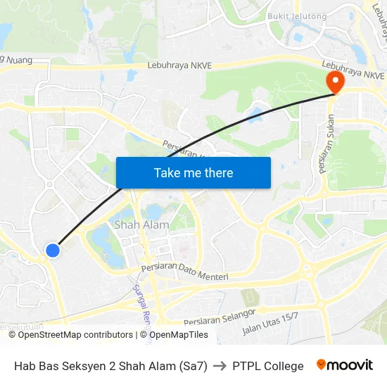 Hab Bas Seksyen 2 Shah Alam (Sa7) to PTPL College map