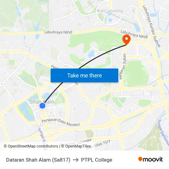 Dataran Shah Alam (Sa817) to PTPL College map