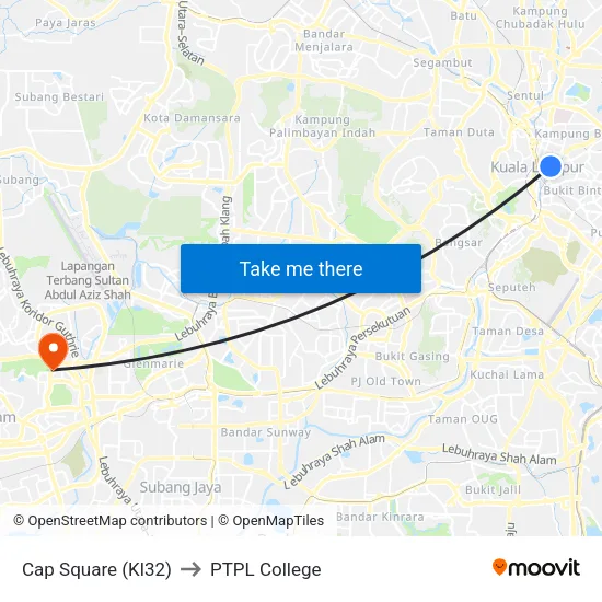 Cap Square (Kl32) to PTPL College map