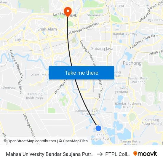 Mahsa University Bandar Saujana Putra (Lg24) to PTPL College map