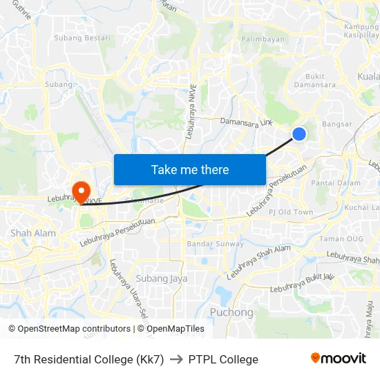 7th Residential College (Kk7) to PTPL College map