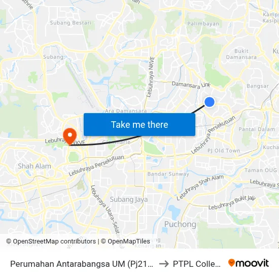 Perumahan Antarabangsa UM (Pj213) to PTPL College map