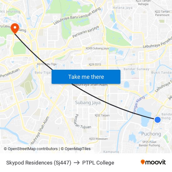 Skypod Residences (Sj447) to PTPL College map