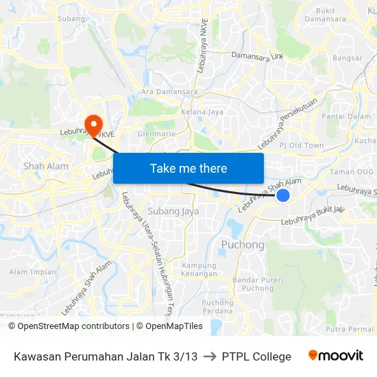 Kawasan Perumahan Jalan Tk 3/13 to PTPL College map