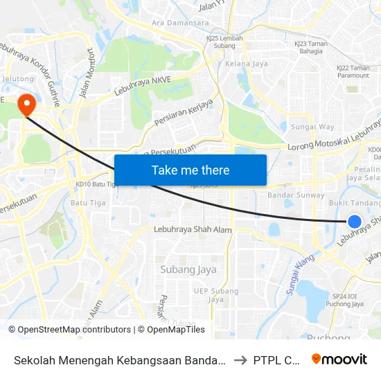 Sekolah Menengah Kebangsaan Bandar Puchong Jaya to PTPL College map
