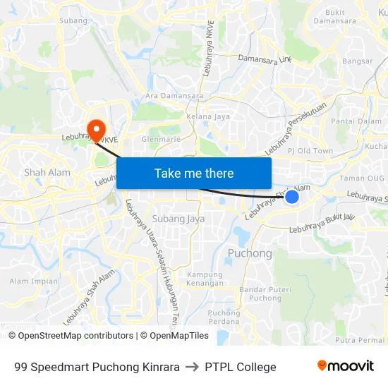 99 Speedmart Puchong Kinrara to PTPL College map