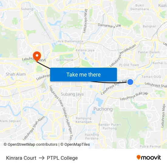 Kinrara Court to PTPL College map