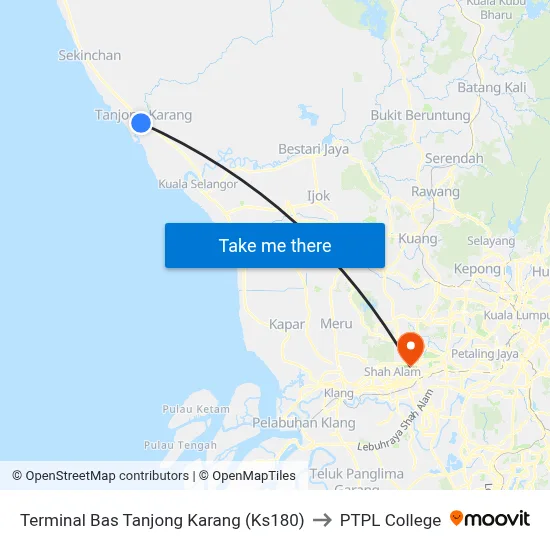 Terminal Bas Tanjong Karang (Ks180) to PTPL College map
