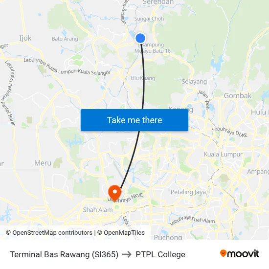 Terminal Bas Rawang (Sl365) to PTPL College map