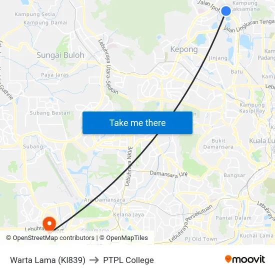 Warta Lama (Kl839) to PTPL College map