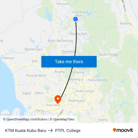 KTM Kuala Kubu Baru to PTPL College map