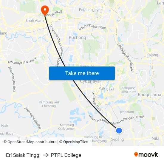 Erl Salak Tinggi to PTPL College map