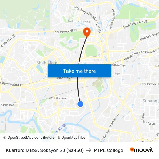 Kuarters MBSA Seksyen 20 (Sa460) to PTPL College map